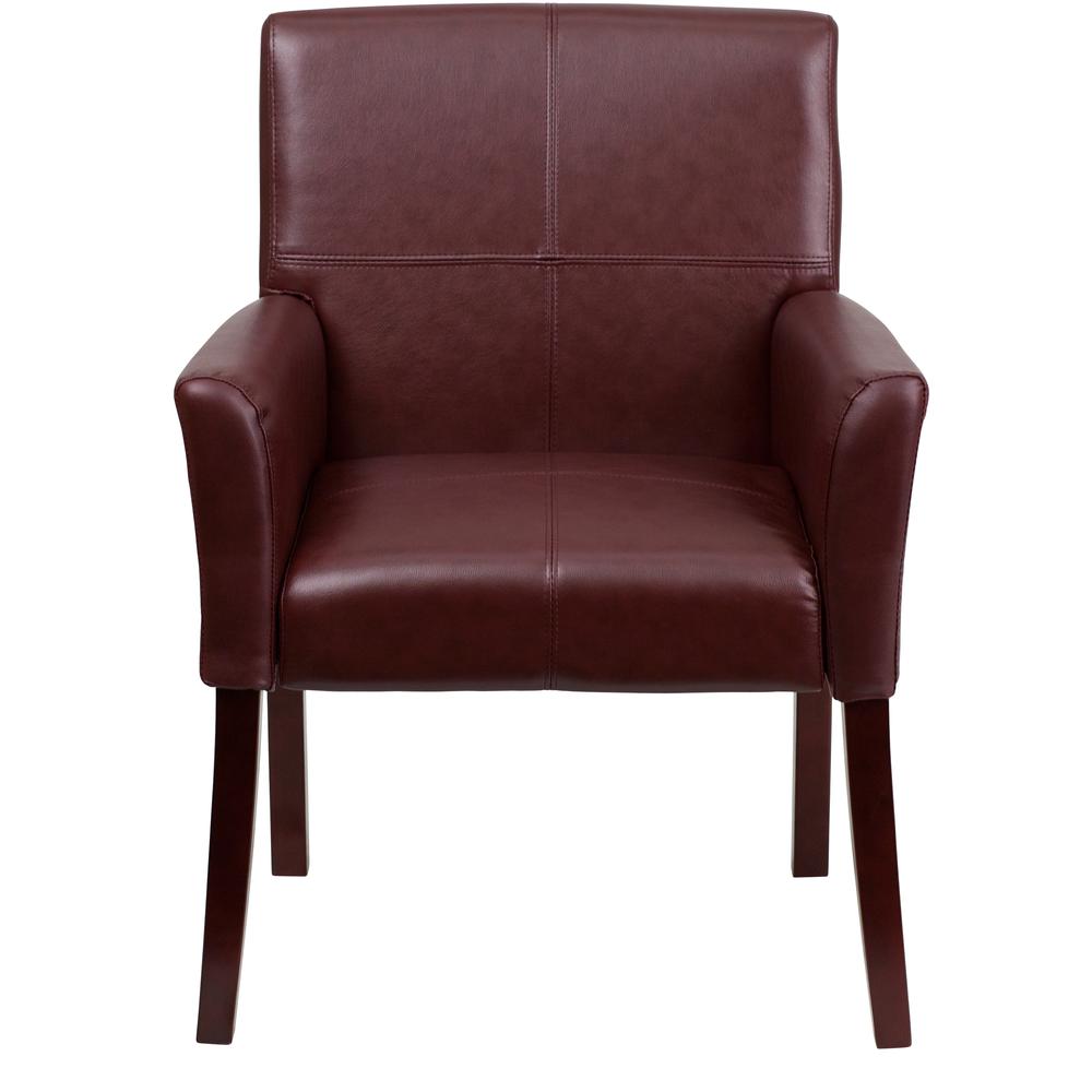 Burgundy LeatherSoft Executive Side Reception Chair with Mahogany Legs. Picture 5