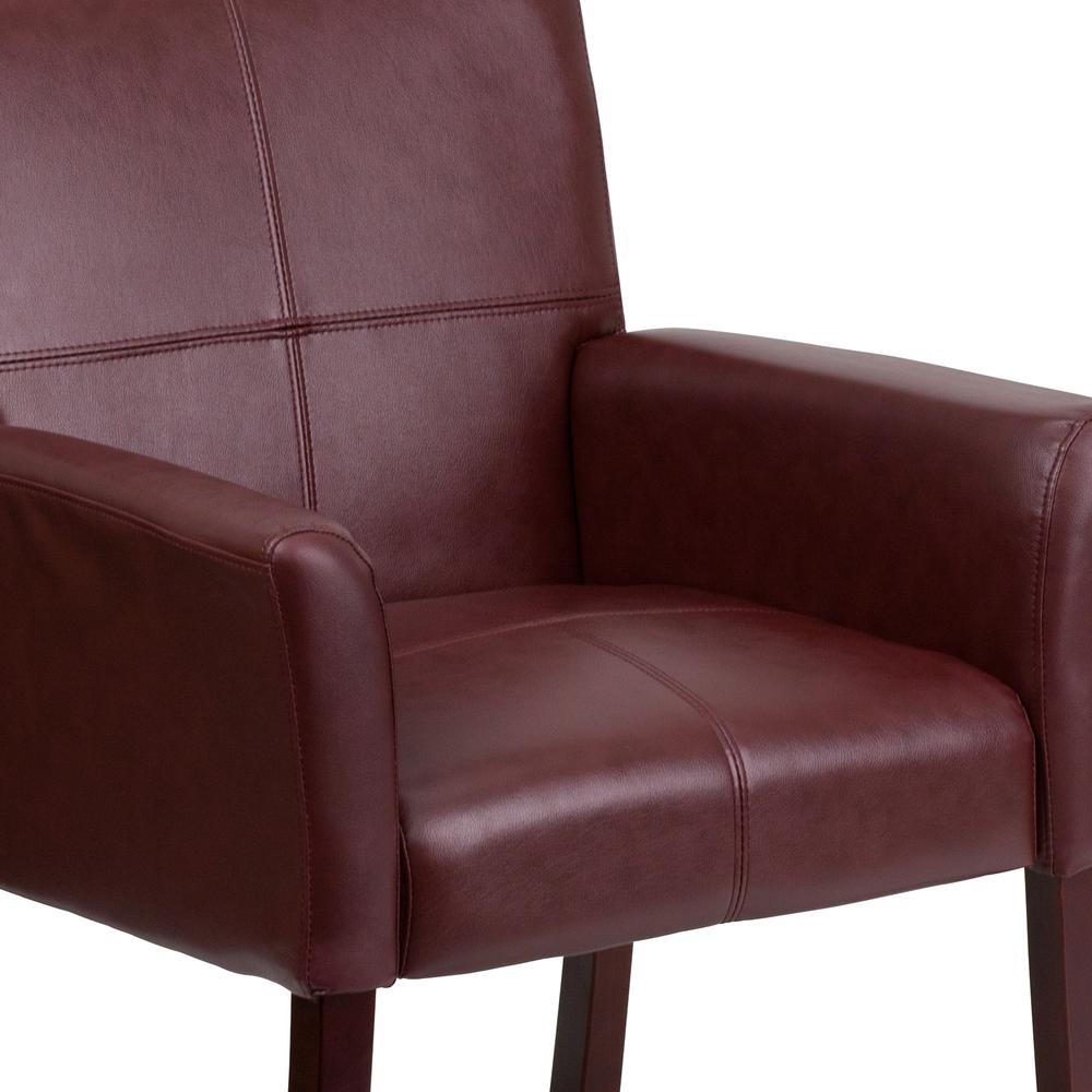Burgundy LeatherSoft Executive Side Reception Chair with Mahogany Legs. Picture 6