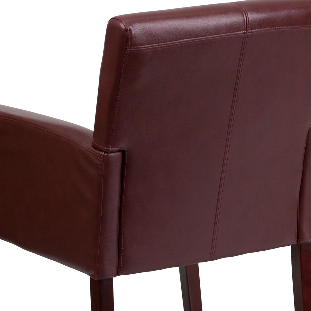 Burgundy LeatherSoft Executive Side Reception Chair with Mahogany Legs. Picture 7