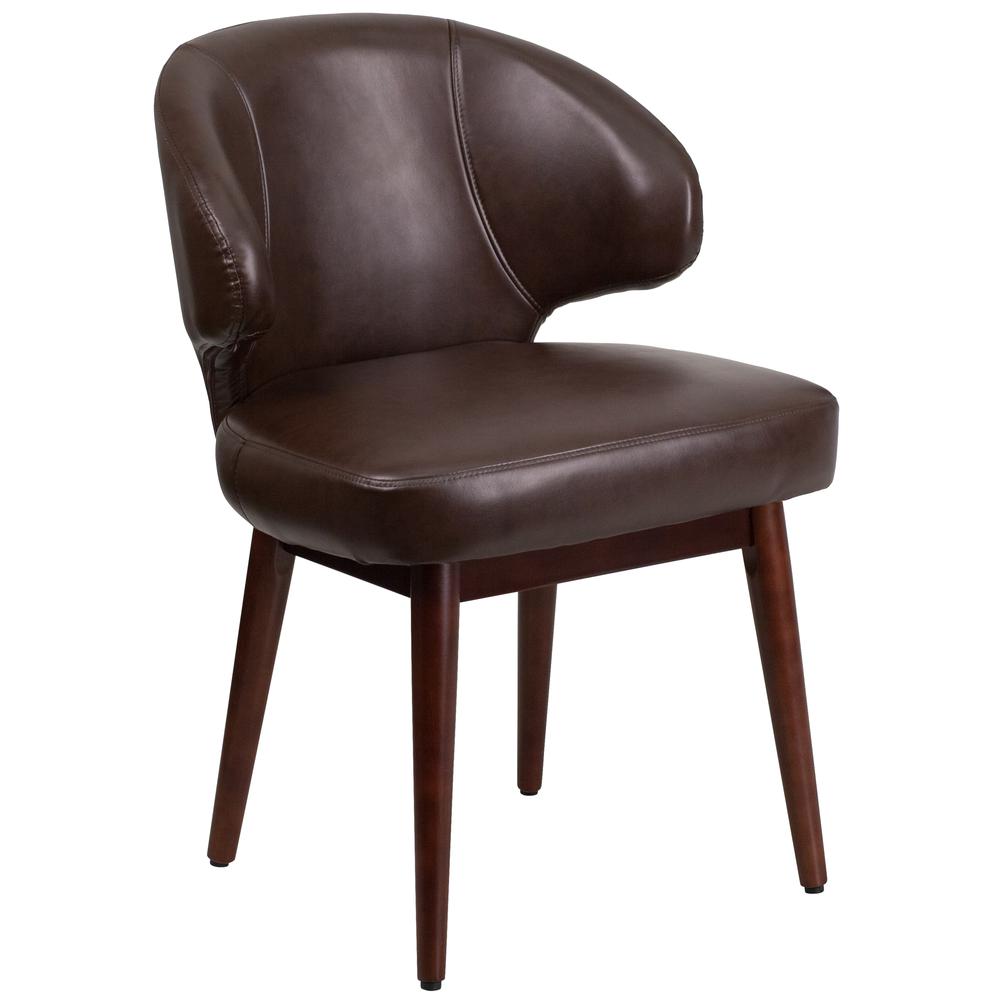 Brown LeatherSoft Side Reception Chair with Walnut Legs. Picture 1