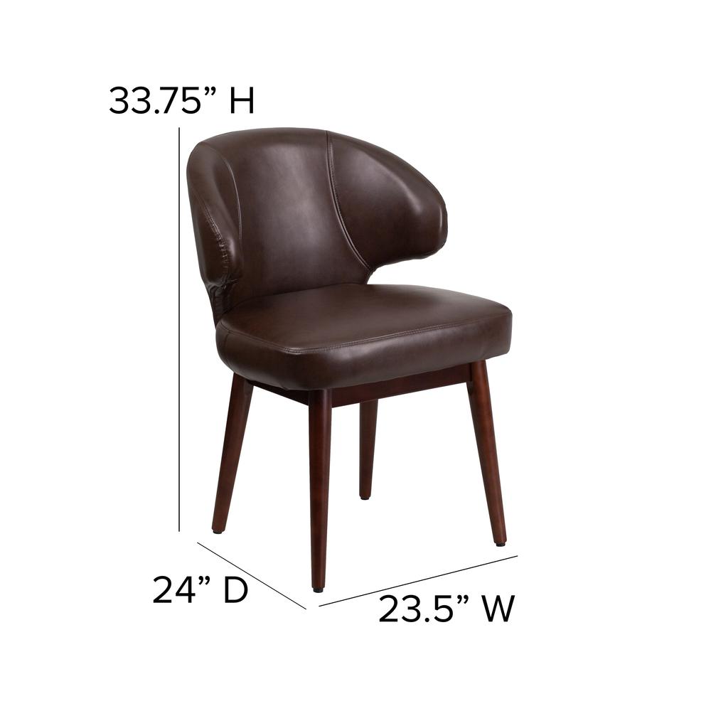Brown LeatherSoft Side Reception Chair with Walnut Legs. Picture 2