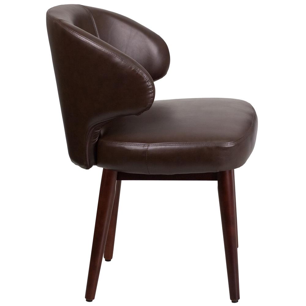 Brown LeatherSoft Side Reception Chair with Walnut Legs. Picture 3