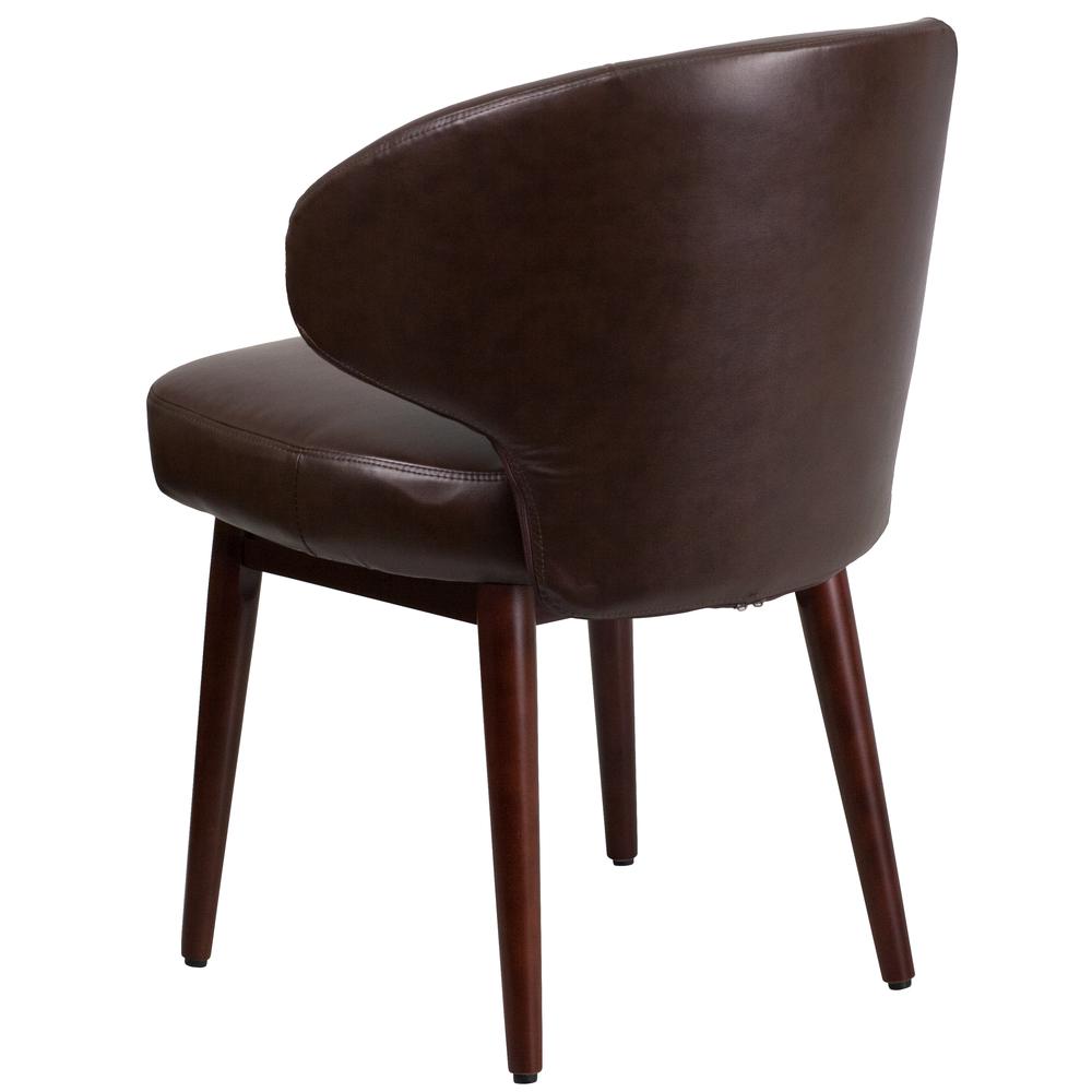 Brown LeatherSoft Side Reception Chair with Walnut Legs. Picture 4