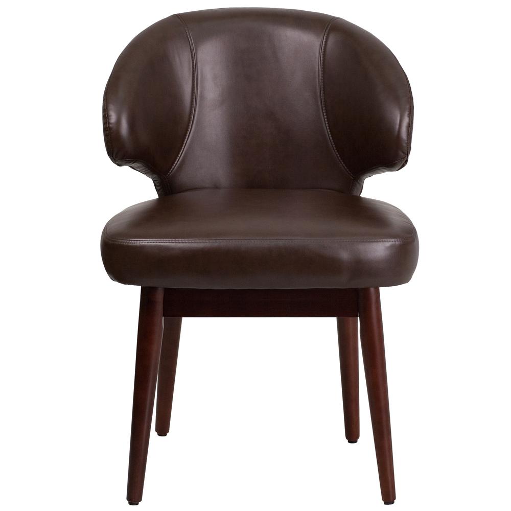 Brown LeatherSoft Side Reception Chair with Walnut Legs. Picture 5