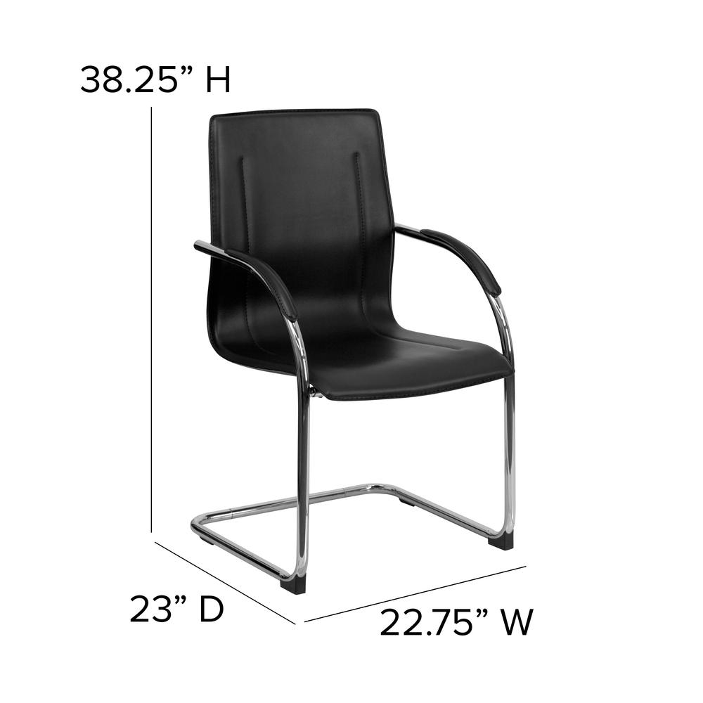Black Vinyl Side Reception Chair with Chrome Sled Base. Picture 2
