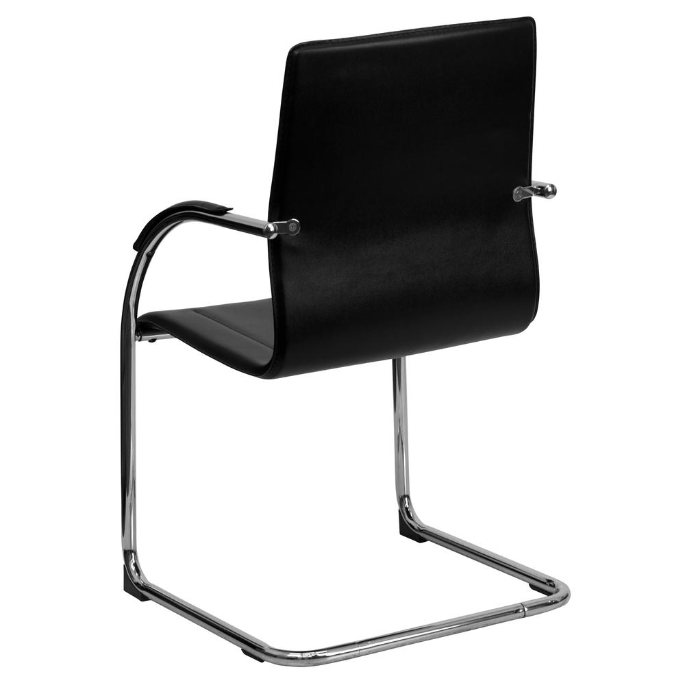 Black Vinyl Side Reception Chair with Chrome Sled Base. Picture 4