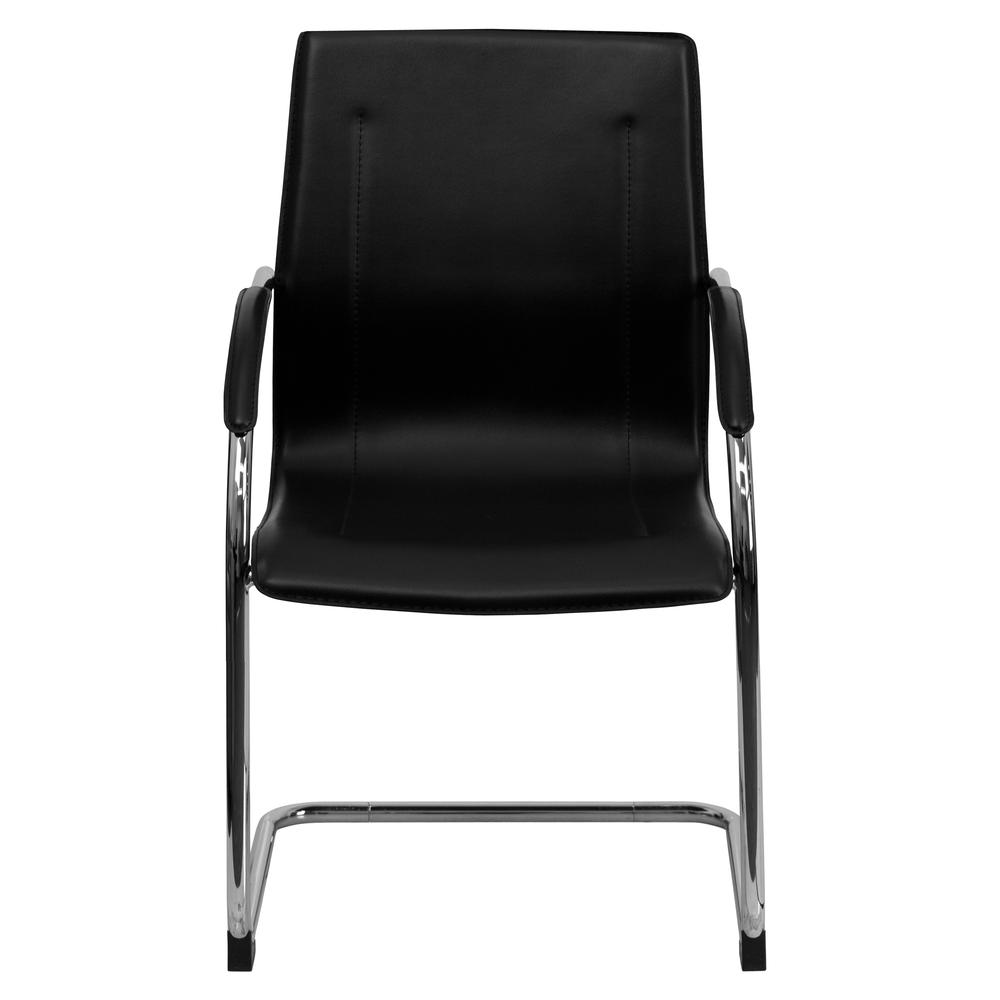 Black Vinyl Side Reception Chair with Chrome Sled Base. Picture 5