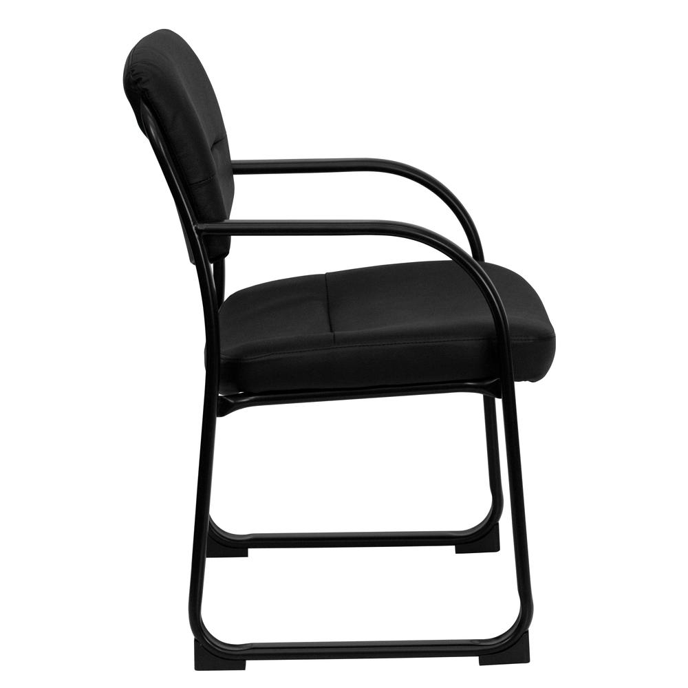 Black LeatherSoft Executive Side Reception Chair with Sled Base. Picture 3