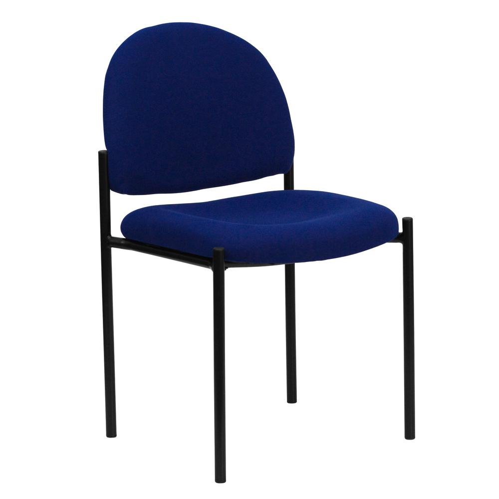 Comfort Navy Fabric Stackable Steel Side Reception Chair. Picture 1