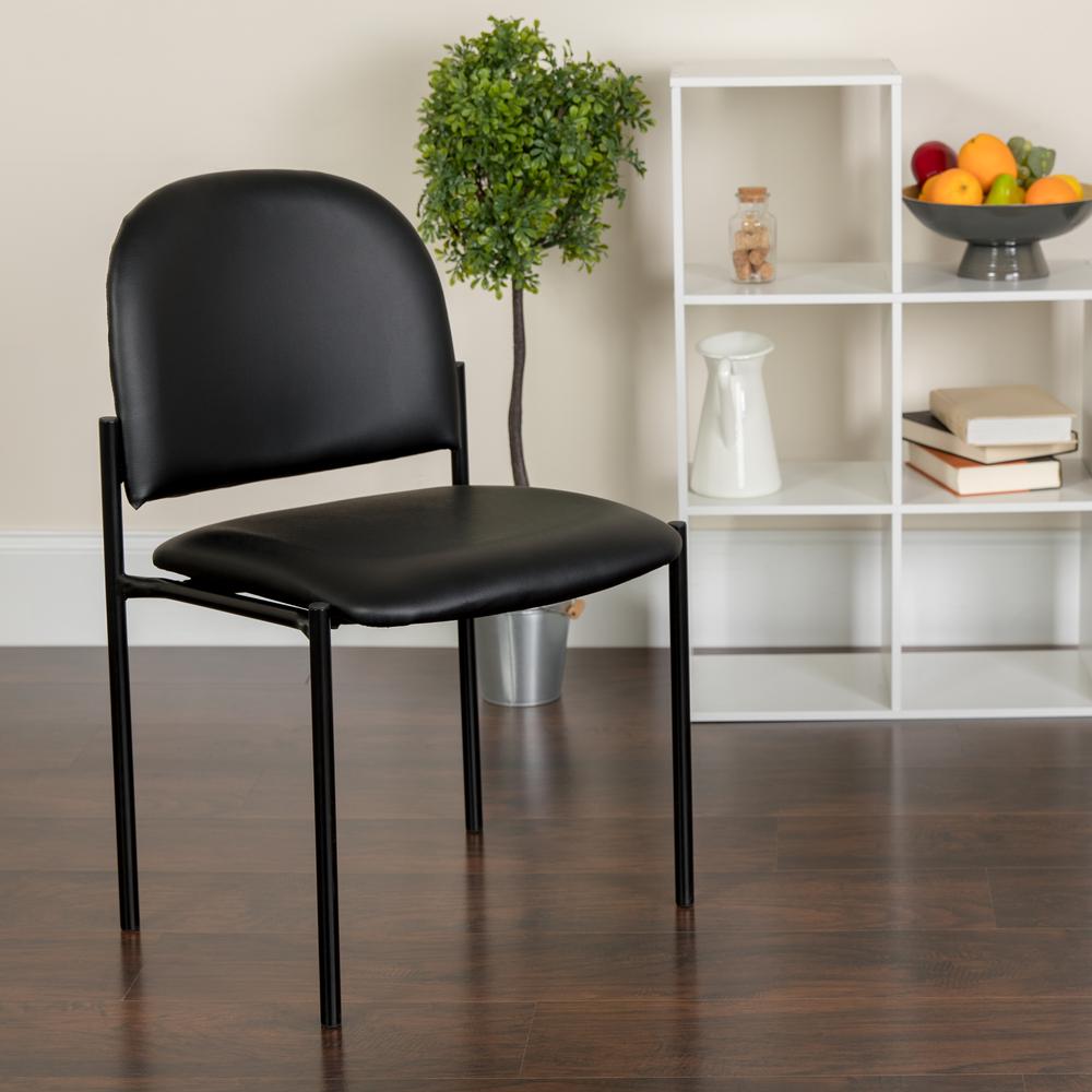 Comfort Black Vinyl Stackable Steel Side Reception Chair. Picture 9