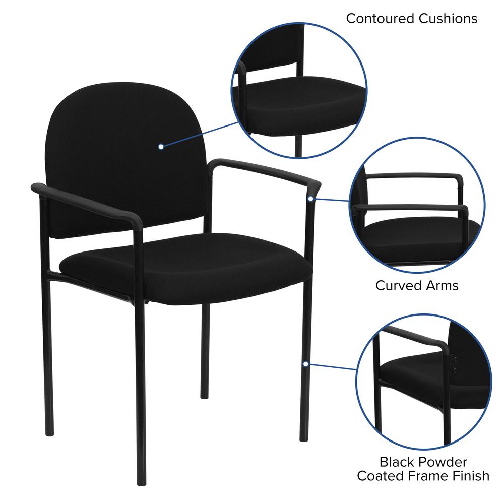 Comfort Black Fabric Stackable Steel Side Reception Chair with Arms. Picture 6