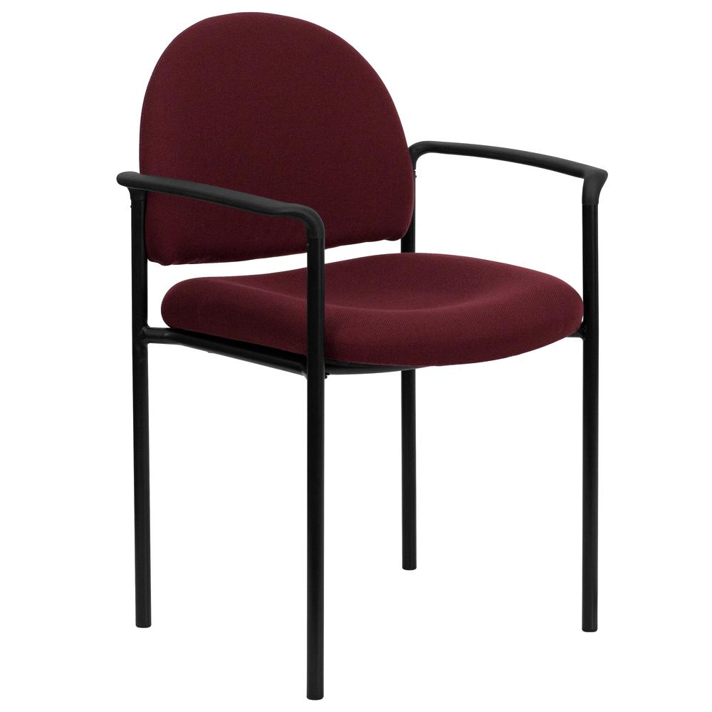 Comfort Burgundy Fabric Stackable Steel Side Reception Chair with Arms. Picture 1