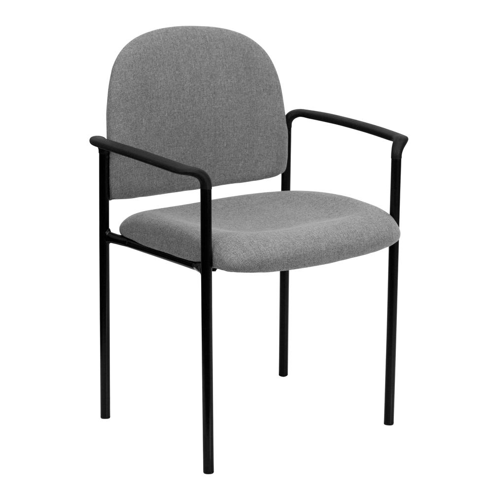 Comfort Gray Fabric Stackable Steel Side Reception Chair with Arms. Picture 1