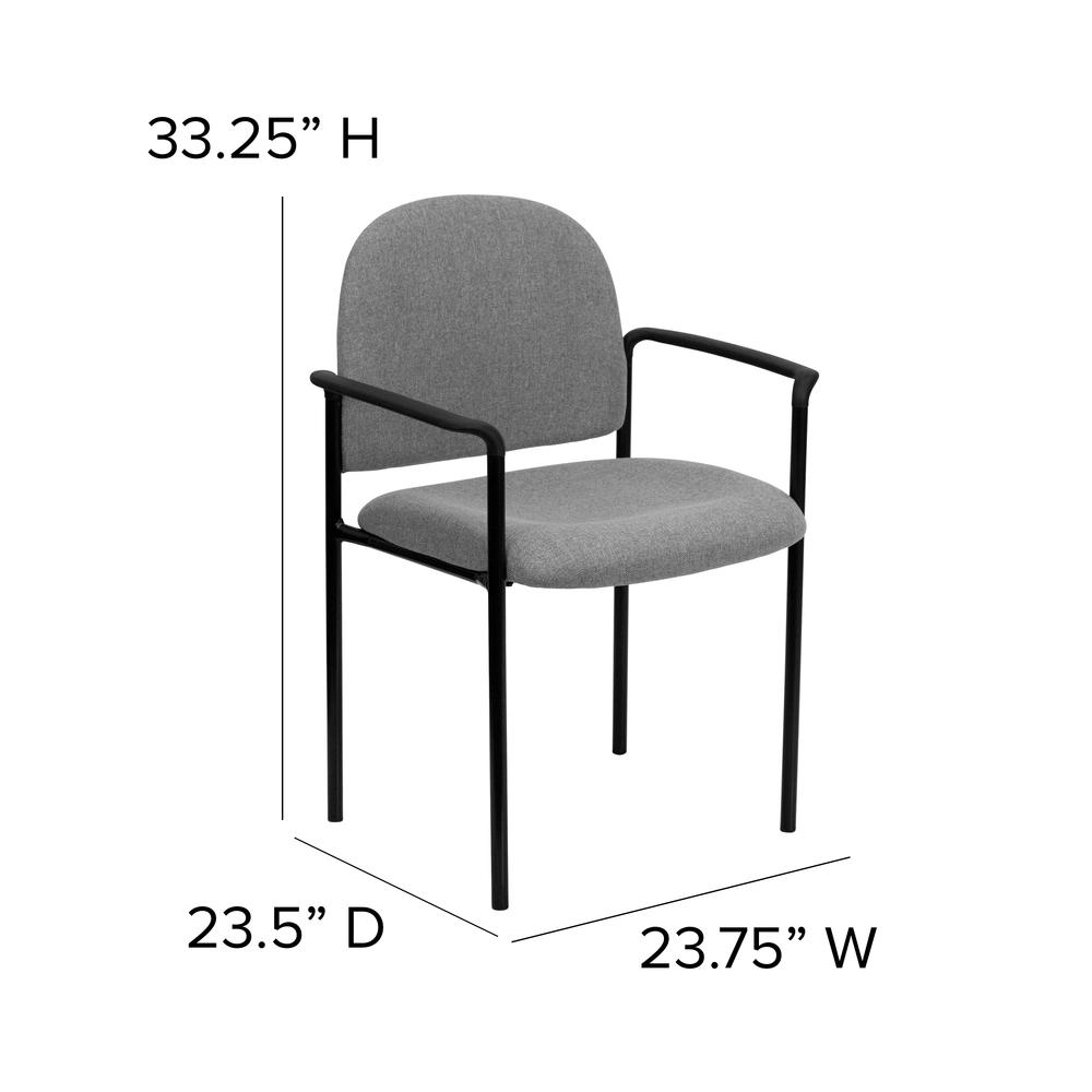Comfort Gray Fabric Stackable Steel Side Reception Chair with Arms. Picture 2