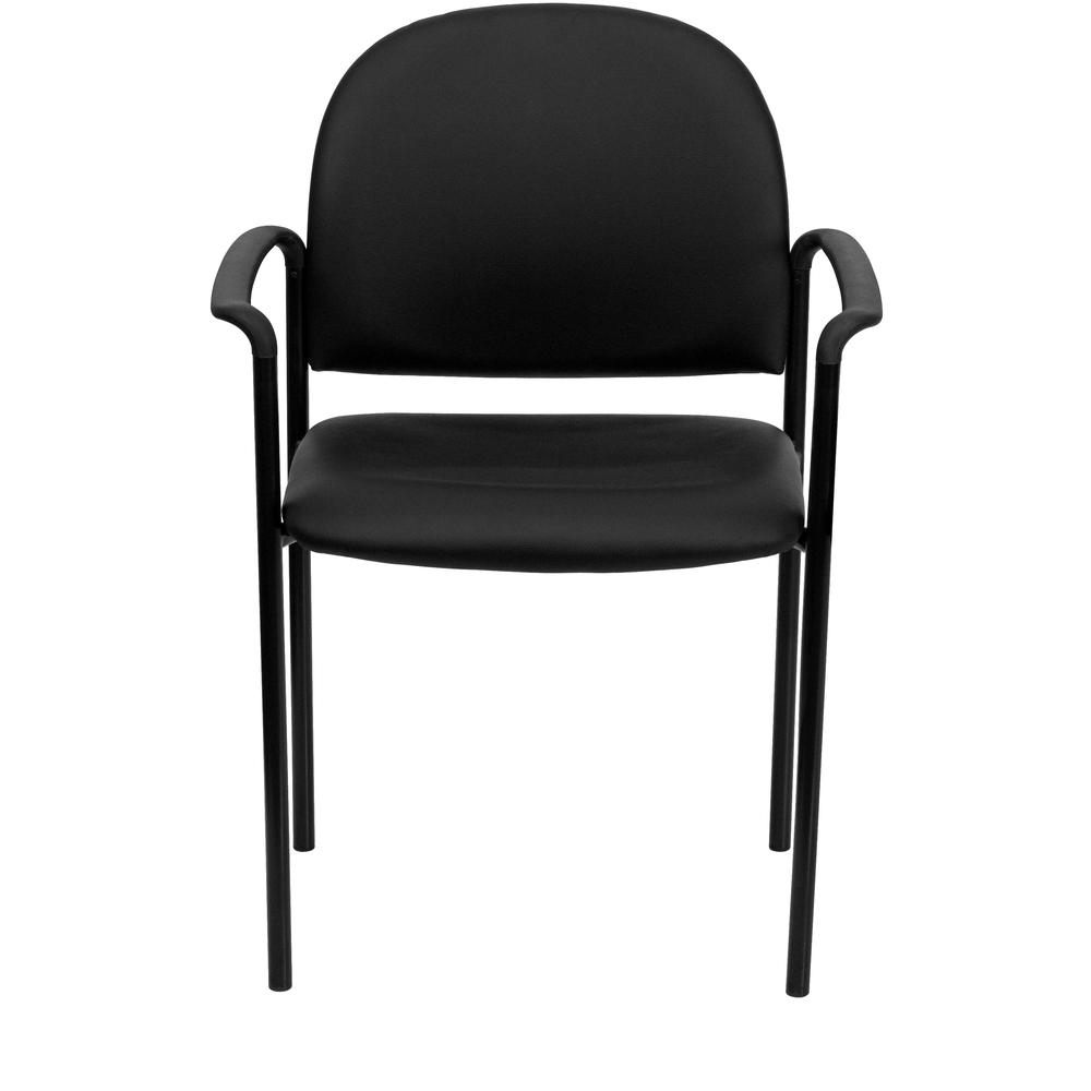 Comfort Black Vinyl Stackable Steel Side Reception Chair with Arms. Picture 5