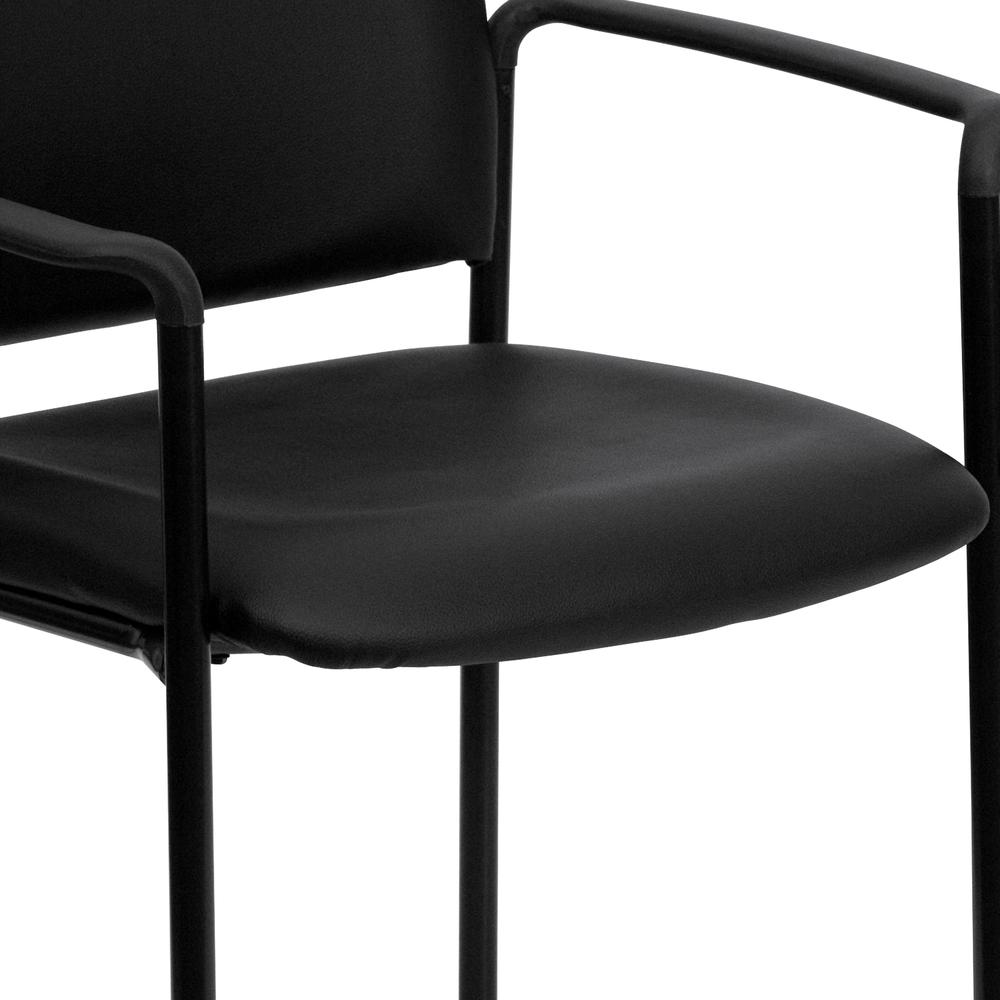 Comfort Black Vinyl Stackable Steel Side Reception Chair with Arms. Picture 7