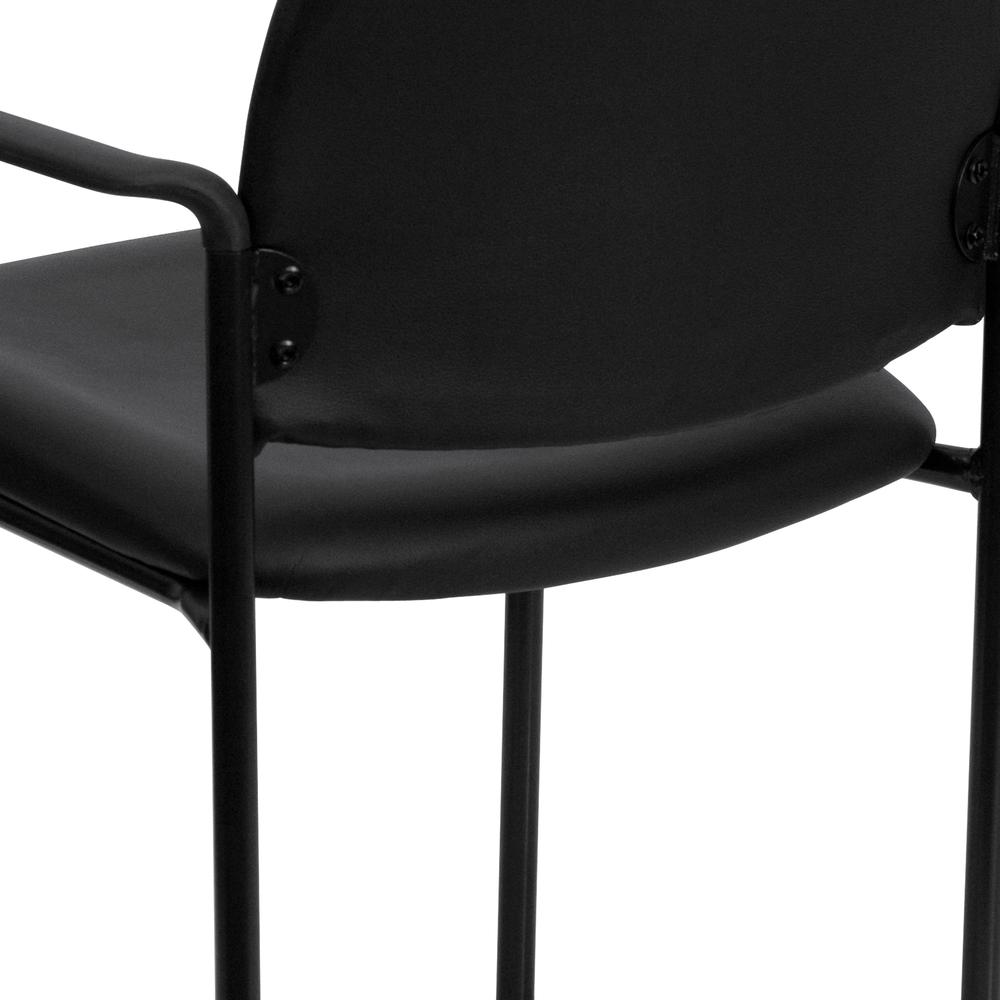 Comfort Black Vinyl Stackable Steel Side Reception Chair with Arms. Picture 8
