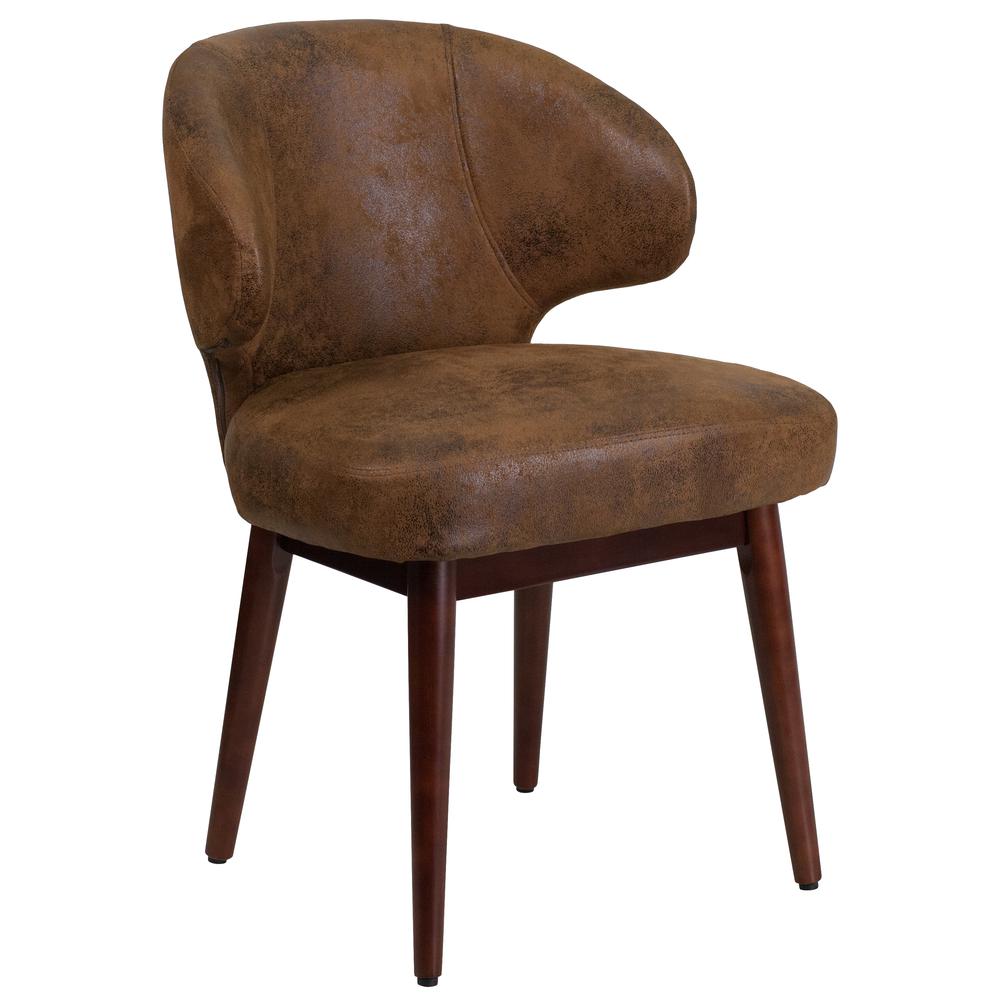 Bomber Jacket Microfiber Side Reception Chair with Walnut Legs. Picture 1