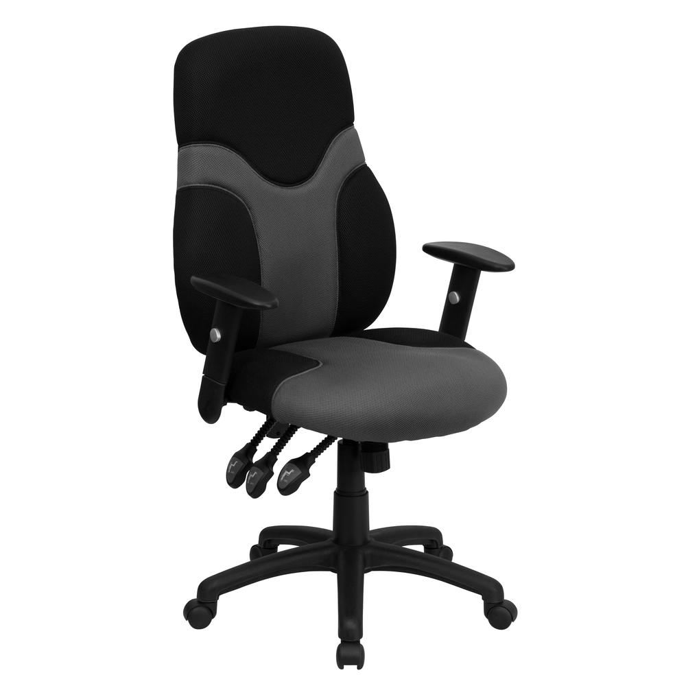 High Back Ergonomic Black and Gray Mesh Swivel Task Office Chair with Adjustable Arms. Picture 1