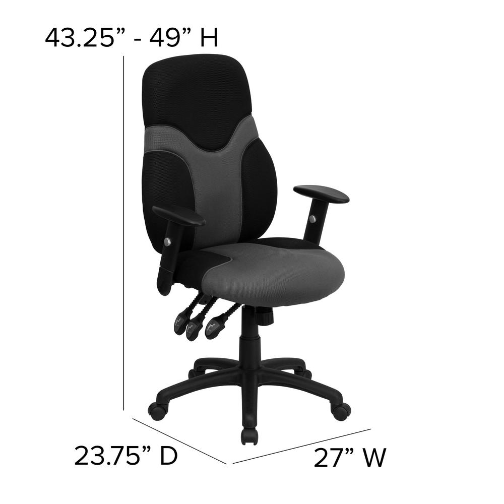 High Back Ergonomic Black and Gray Mesh Swivel Task Office Chair with Adjustable Arms. Picture 2