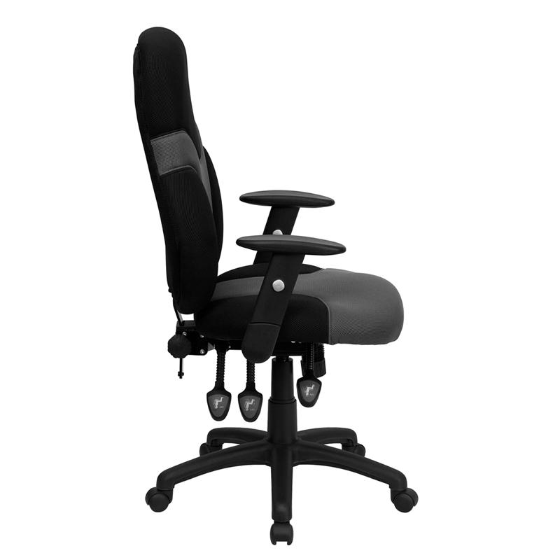High Back Ergonomic Black and Gray Mesh Swivel Task Office Chair with Adjustable Arms. Picture 3