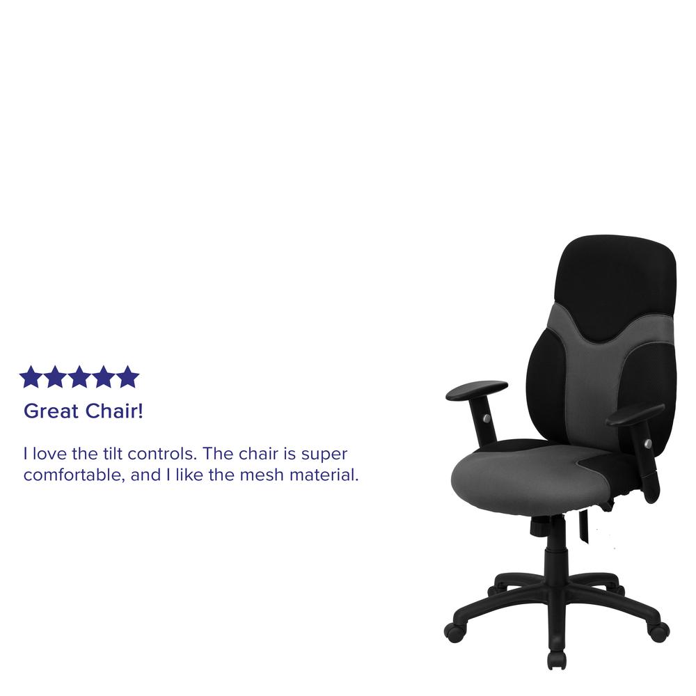 High Back Ergonomic Black and Gray Mesh Swivel Task Office Chair with Adjustable Arms. Picture 6