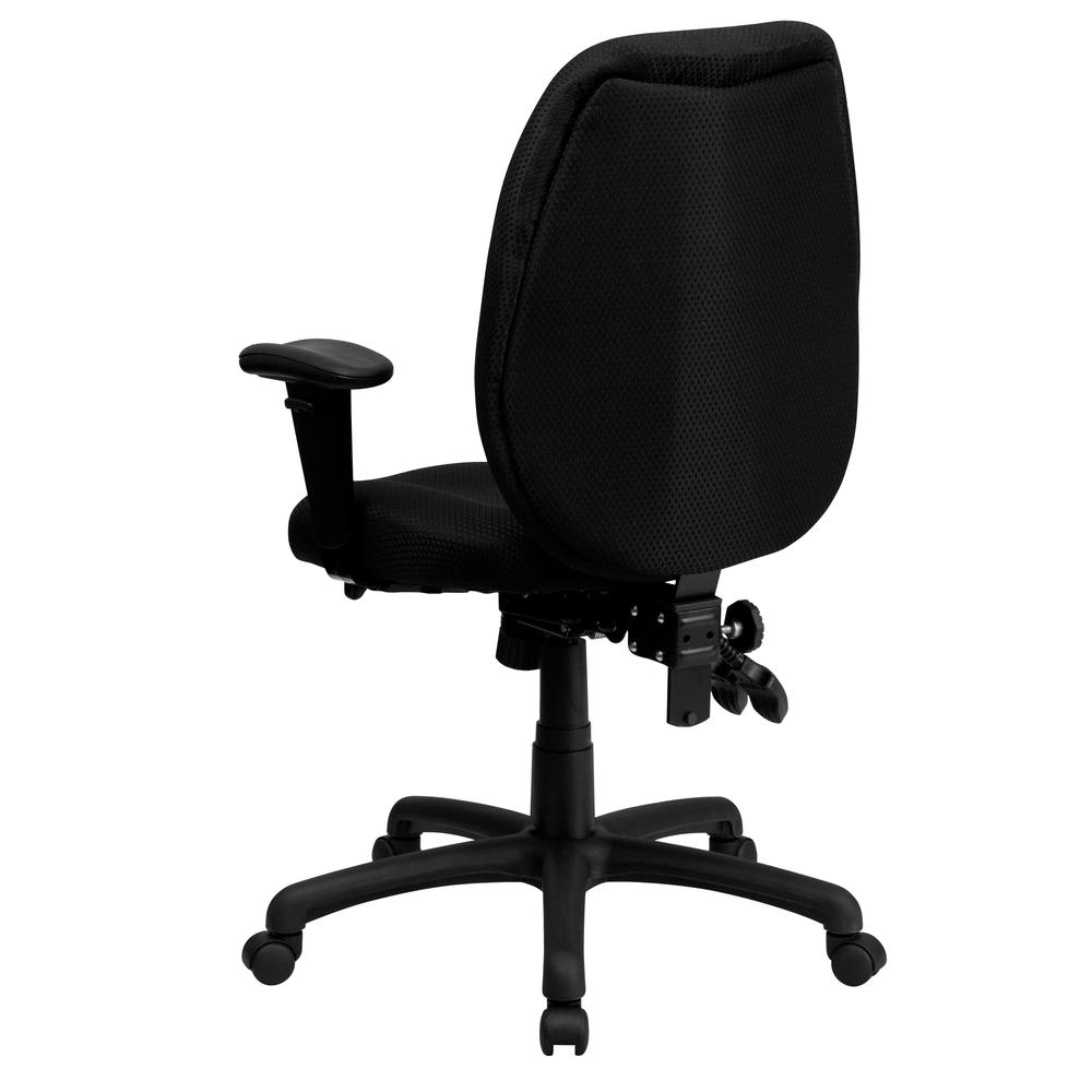 High Back Black Fabric Multifunction Ergonomic Executive Swivel Office Chair with Adjustable Arms. Picture 4