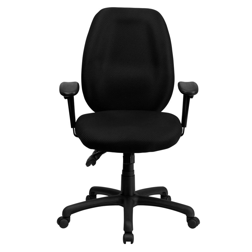 High Back Black Fabric Multifunction Ergonomic Executive Swivel Office Chair with Adjustable Arms. Picture 5