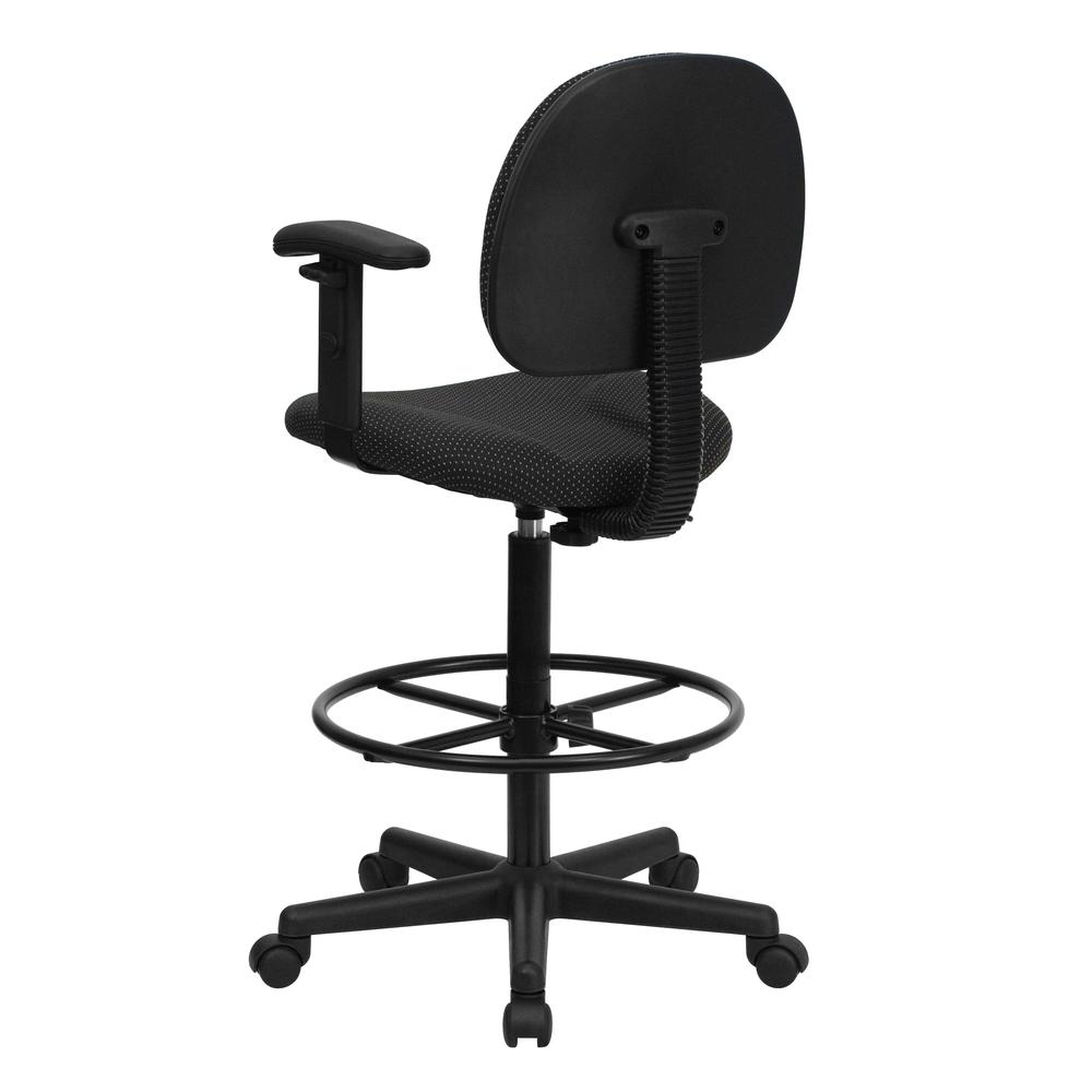 Black Patterned Fabric Drafting Chair with Adjustable Arms (Cylinders: 22.5''-27''H or 26''-30.5''H). Picture 4