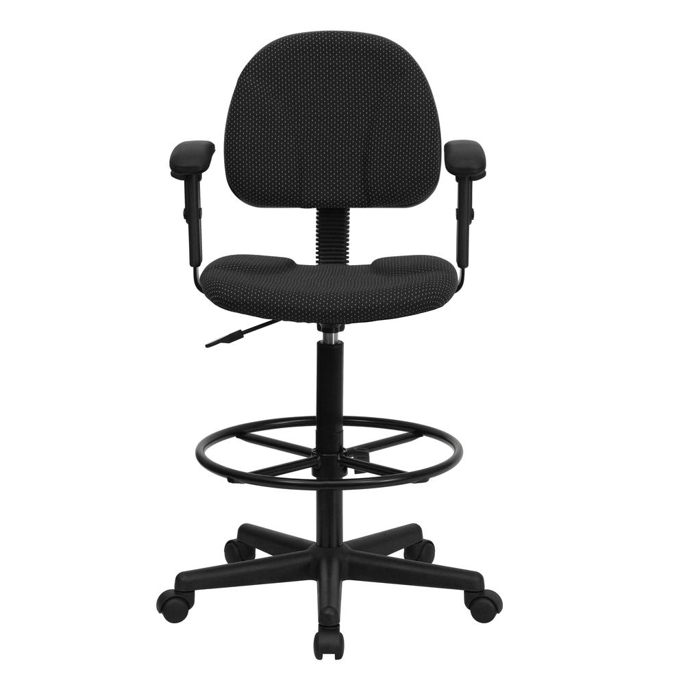 Black Patterned Fabric Drafting Chair with Adjustable Arms (Cylinders: 22.5''-27''H or 26''-30.5''H). Picture 5
