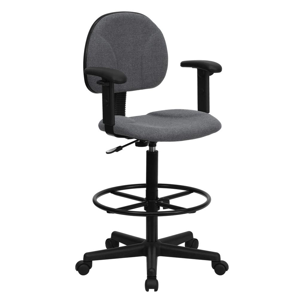 Gray Fabric Drafting Chair with Adjustable Arms (Cylinders: 22.5''-27''H or 26''-30.5''H). Picture 1