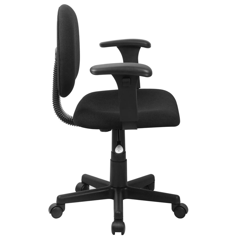 Mid-Back Black Fabric Swivel Task Office Chair with Adjustable Arms. Picture 3