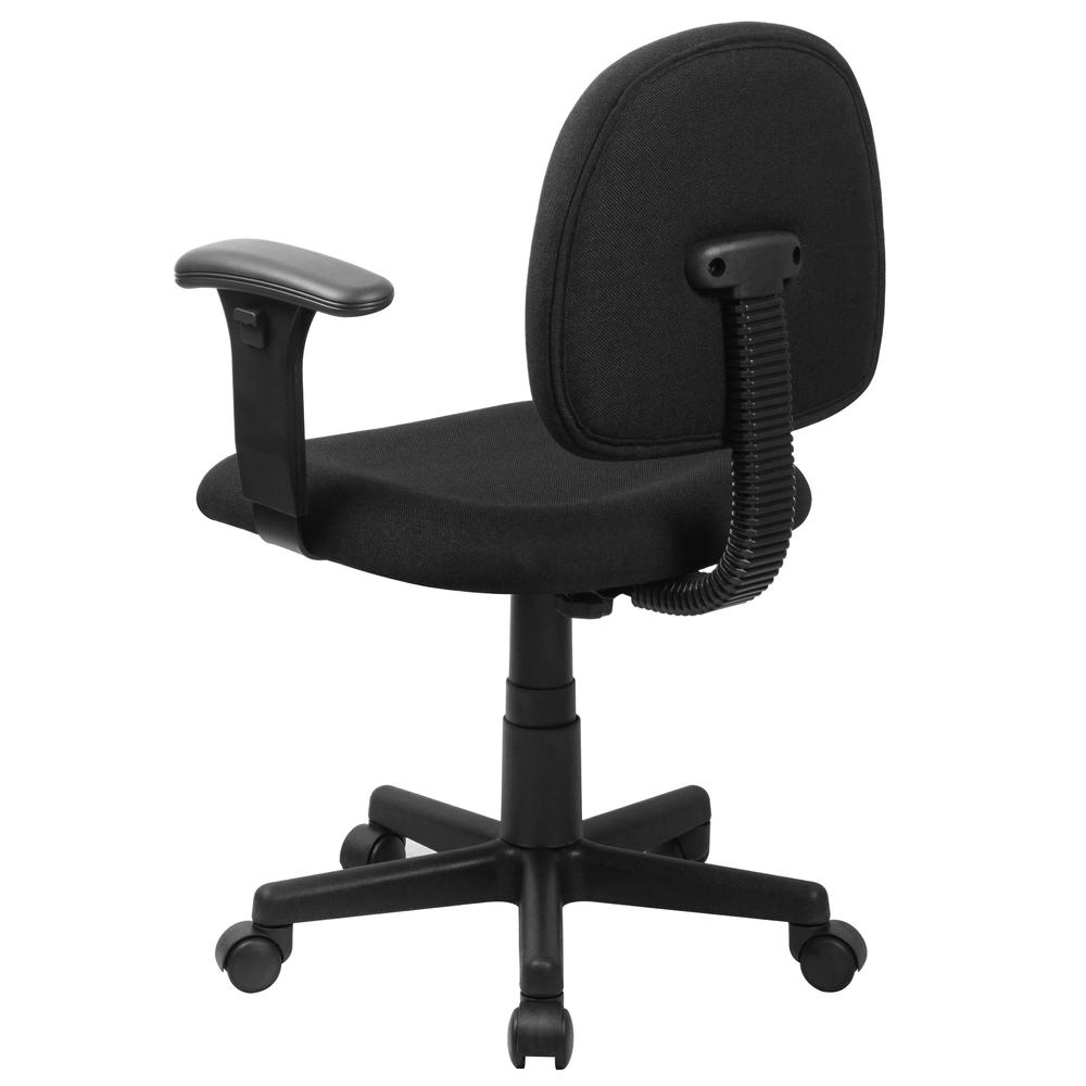 Mid-Back Black Fabric Swivel Task Office Chair with Adjustable Arms. Picture 4