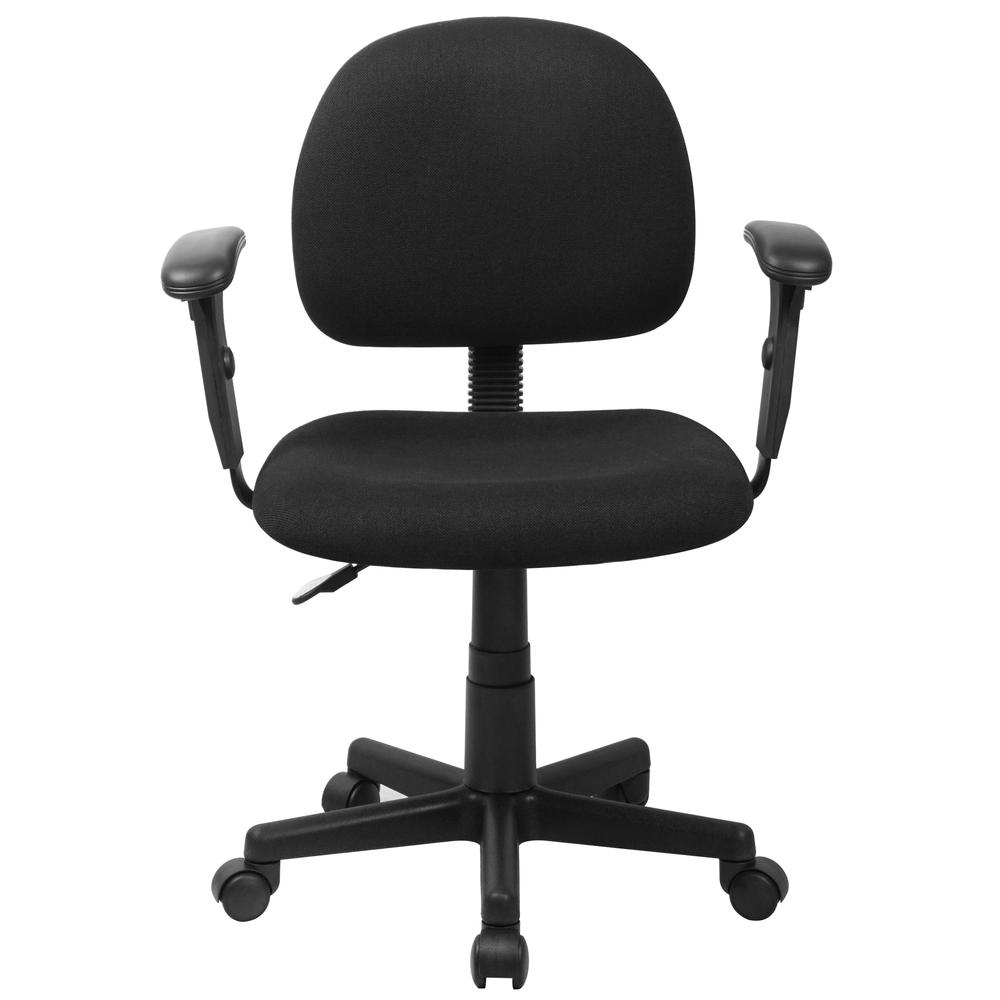 Mid-Back Black Fabric Swivel Task Office Chair with Adjustable Arms. Picture 5