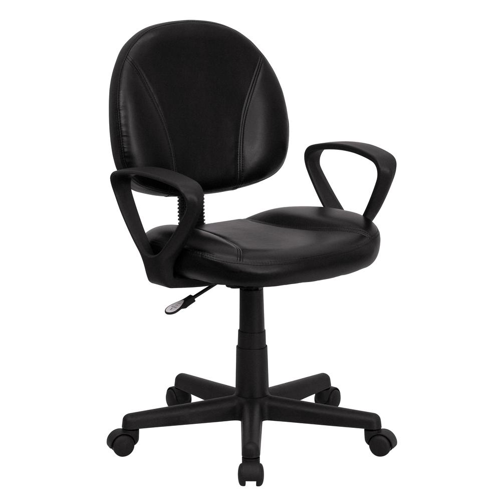 Mid-Back Black LeatherSoft Swivel Ergonomic Task Office Chair with Back Depth Adjustment and Arms. Picture 1
