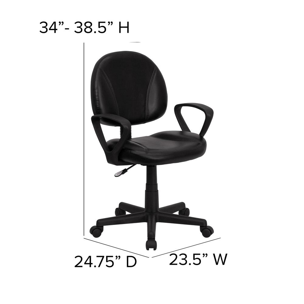 Mid-Back Black LeatherSoft Swivel Ergonomic Task Office Chair with Back Depth Adjustment and Arms. Picture 2