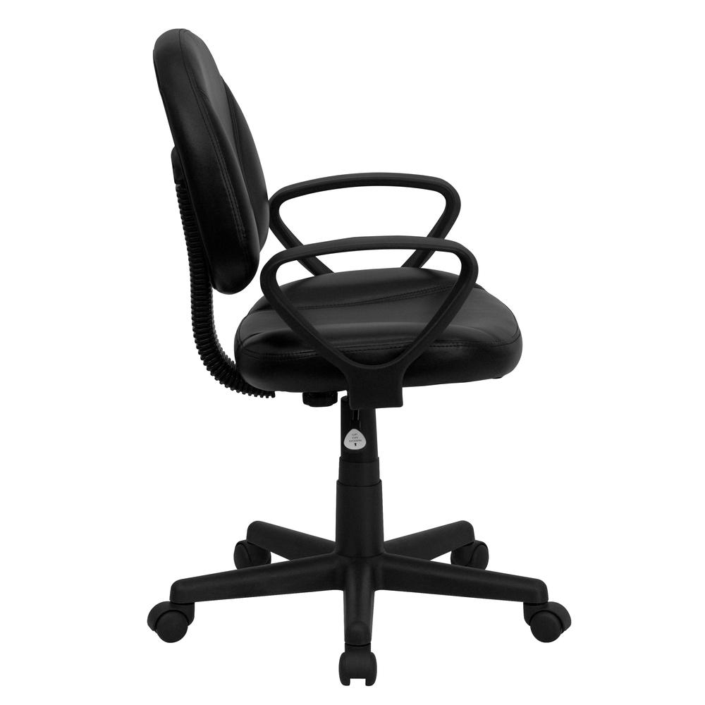 Mid-Back Black LeatherSoft Swivel Ergonomic Task Office Chair with Back Depth Adjustment and Arms. Picture 3