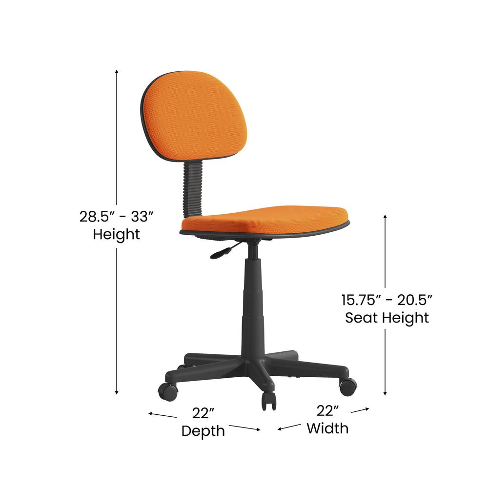 Low Back Light Orange Adjustable Student Swivel Task Office Chair with Padded Mesh Seat and Back - Homeschool Study Chair. Picture 5