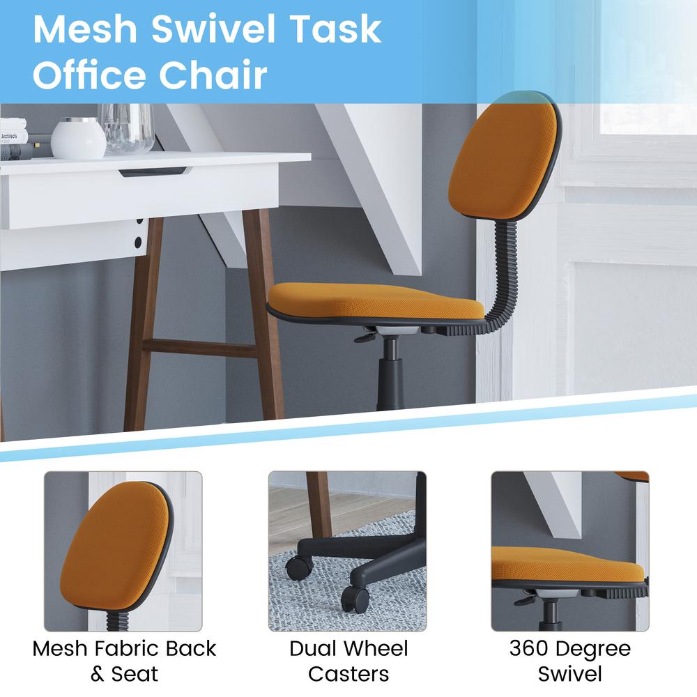 Low Back Light Orange Adjustable Student Swivel Task Office Chair with Padded Mesh Seat and Back - Homeschool Study Chair. Picture 4