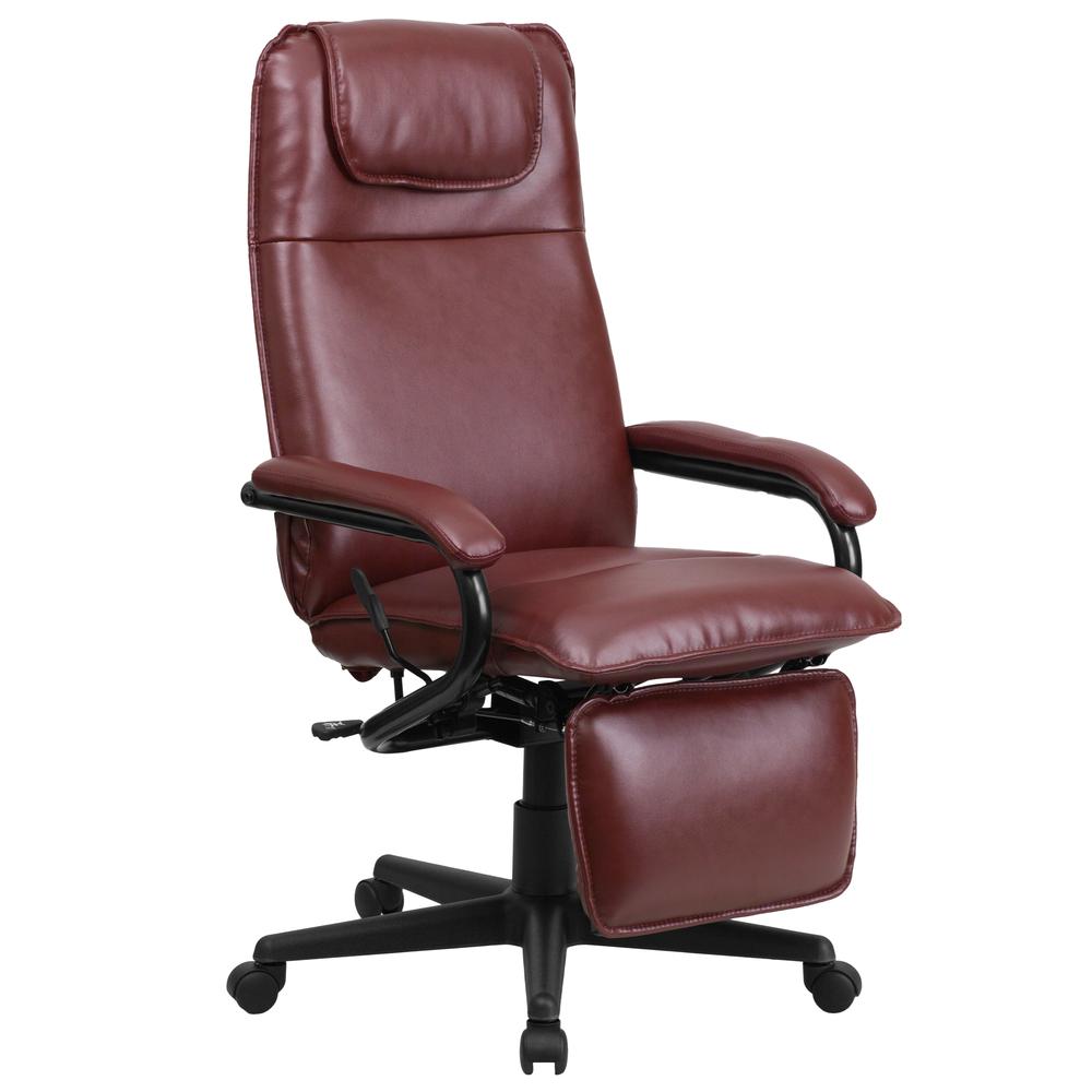 High Back Burgundy LeatherSoft Executive Reclining Ergonomic Swivel Office Chair with Arms. Picture 1