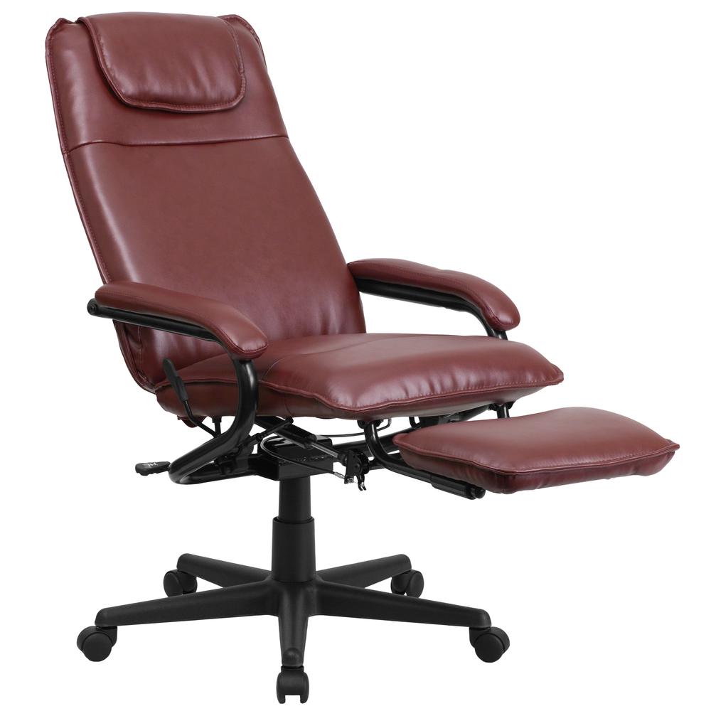 High Back Burgundy LeatherSoft Executive Reclining Ergonomic Swivel Office Chair with Arms. Picture 5
