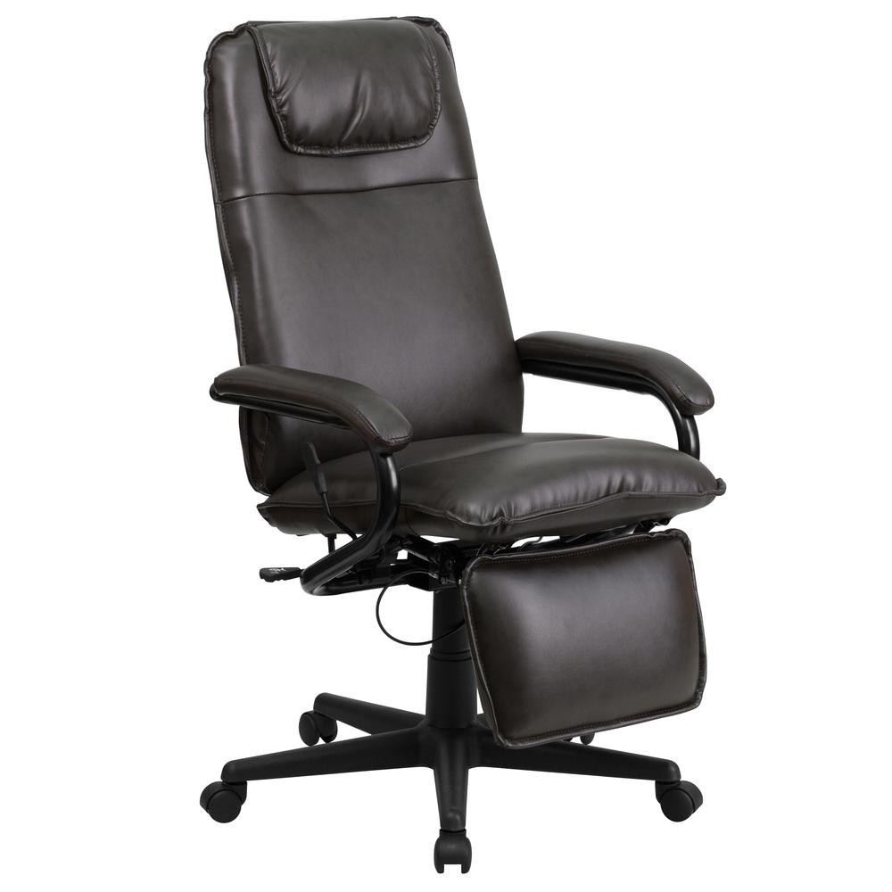 High Back Brown LeatherSoft Executive Reclining Ergonomic Swivel Office Chair with Arms. Picture 1