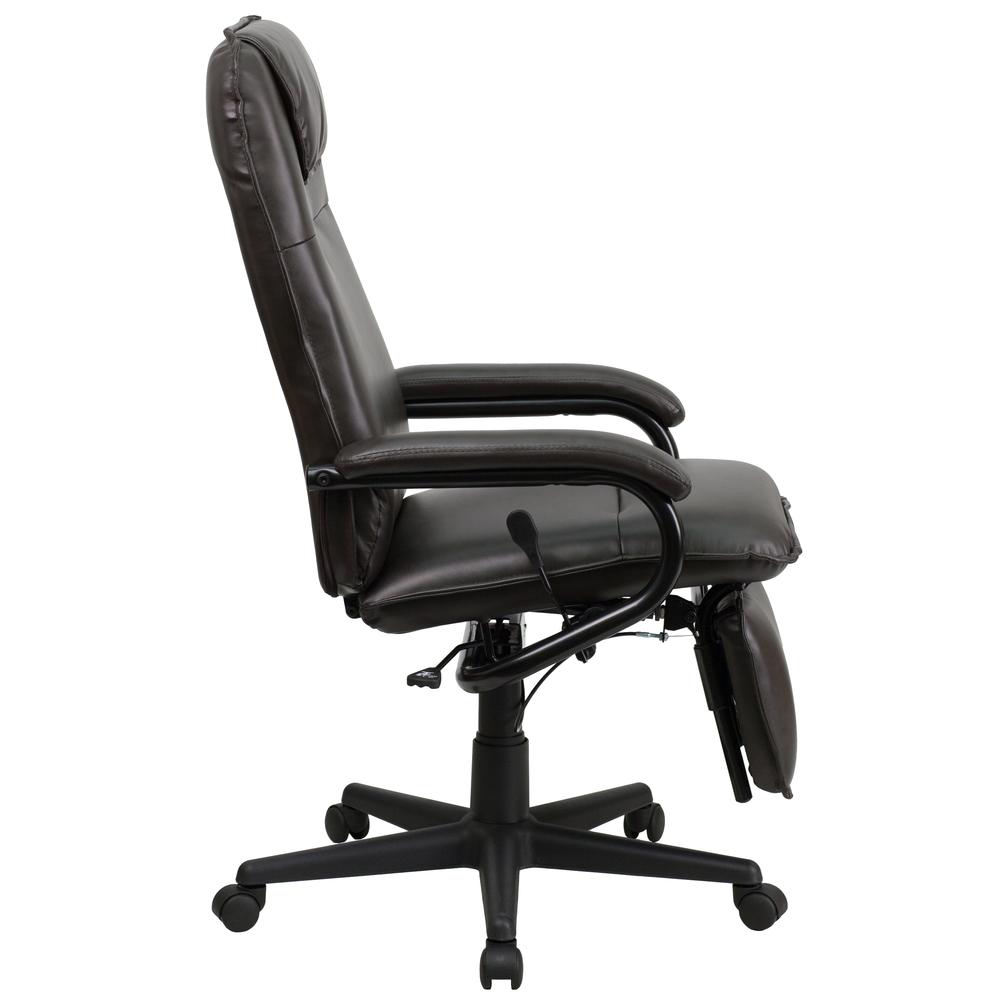 High Back Brown LeatherSoft Executive Reclining Ergonomic Swivel Office Chair with Arms. Picture 2