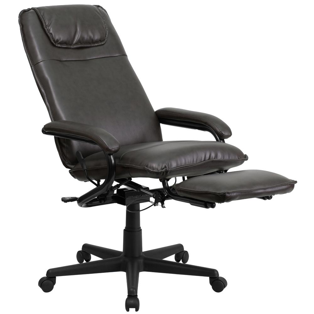 High Back Brown LeatherSoft Executive Reclining Ergonomic Swivel Office Chair with Arms. Picture 5