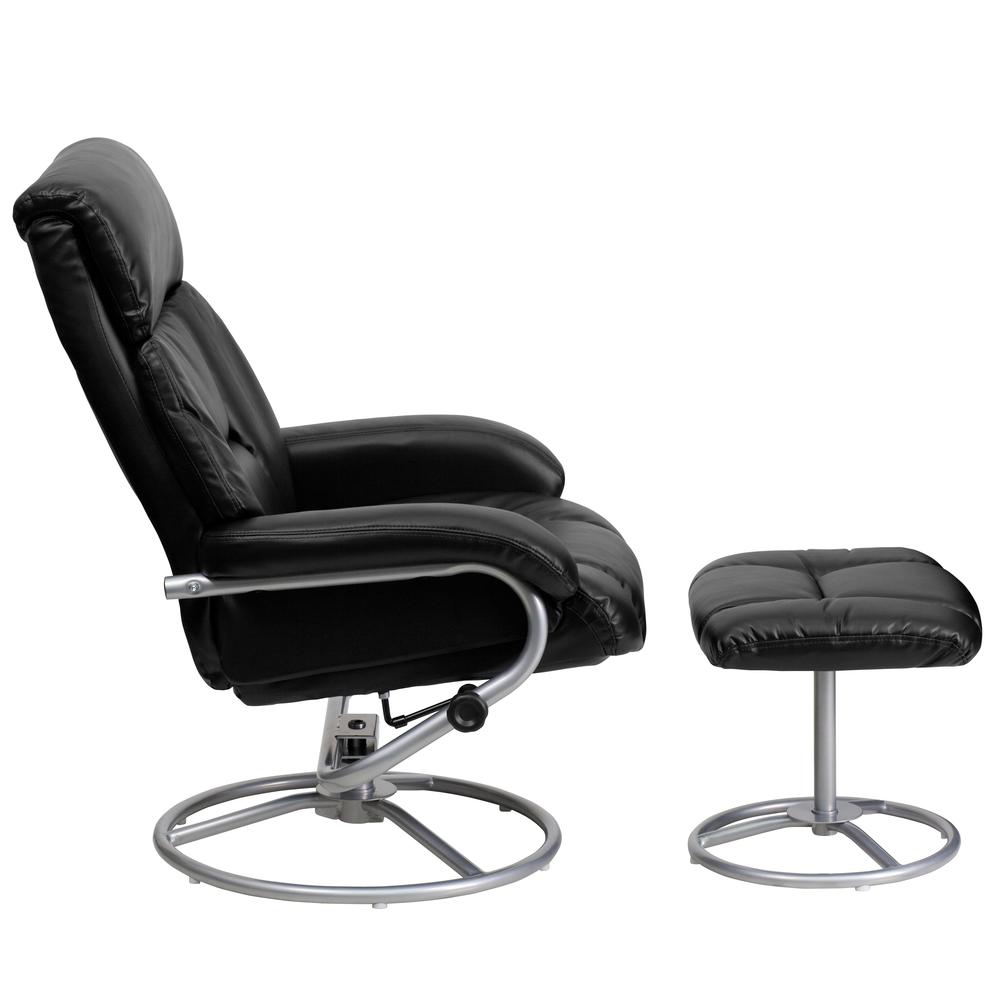 Contemporary Multi-Position Recliner and Ottoman with Metal Base in Black LeatherSoft. Picture 2