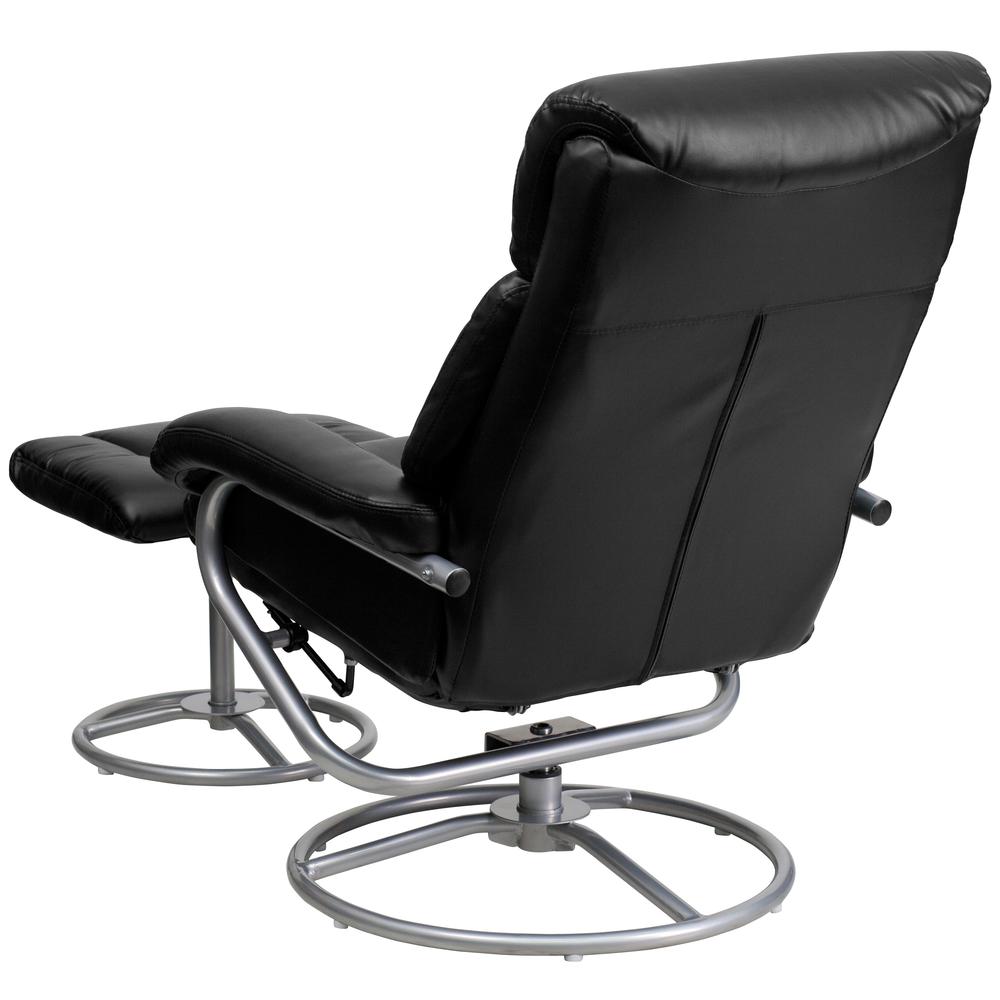 Contemporary Multi-Position Recliner and Ottoman with Metal Base in Black LeatherSoft. Picture 3