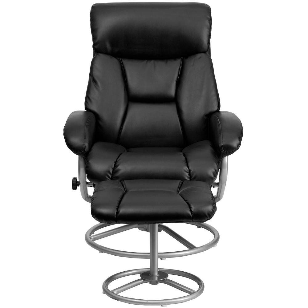 Contemporary Multi-Position Recliner and Ottoman with Metal Base in Black LeatherSoft. Picture 4