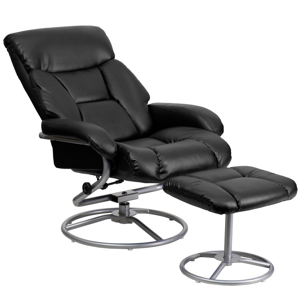 Contemporary Multi-Position Recliner and Ottoman with Metal Base in Black LeatherSoft. Picture 5