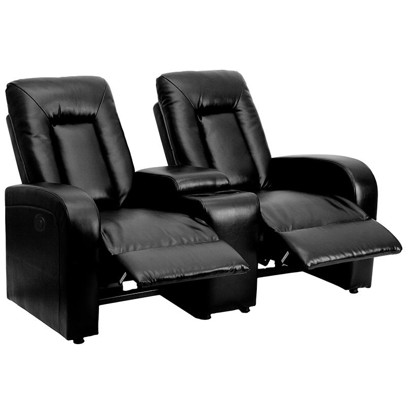 Eclipse Series 2-Seat Push Button Motorized Reclining Black LeatherSoft Theater Seating Unit with Cup Holders. Picture 1
