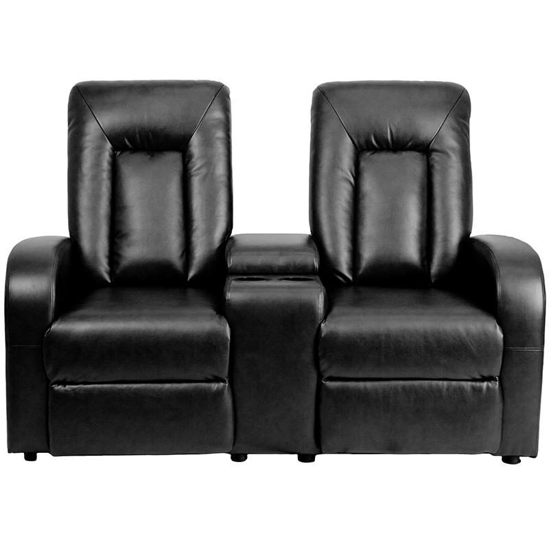Eclipse Series 2-Seat Push Button Motorized Reclining Black LeatherSoft Theater Seating Unit with Cup Holders. Picture 4